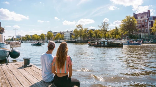 Amstel River area in Amsterdam, the Netherlands