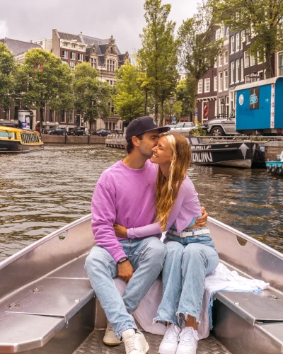 Romantic boat ride in Amsterdam, the Netherlands