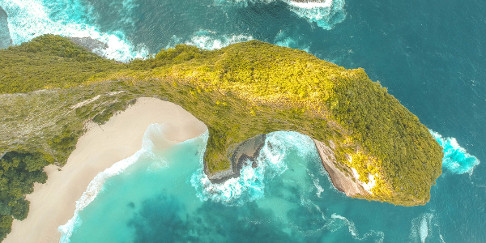 View over Dinosaur Head and Kelingking Beach in Nusa Penida, Bali, Indonesia