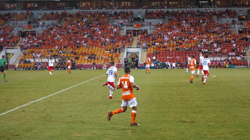 Football match of Brisbane Roar-Adelaide United at the Suncorp Stadium in Brisbane, Australia