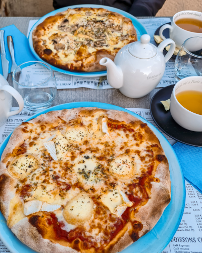 Pizzas at Le Romain d'Étretat, Normandy, France