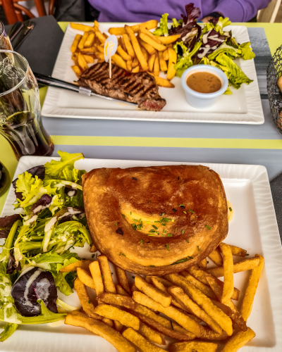 The typical fluffy omelet in Le Mont-Saint-Michel in Normandy, France