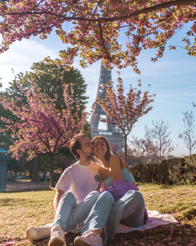 Cherry blossoms in Jardins du Trocadéro in Paris, France