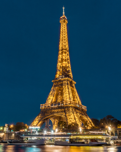 The Eiffel Tower at night in Paris, France