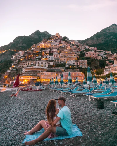 Instagrammable Place Spiaggio Grande or main beach in Positano, Amalfi Coast, Italy