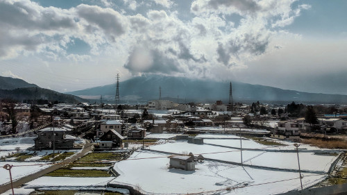 Mt. Fuji hiding in the clouds in Kawaguchiko, Japan