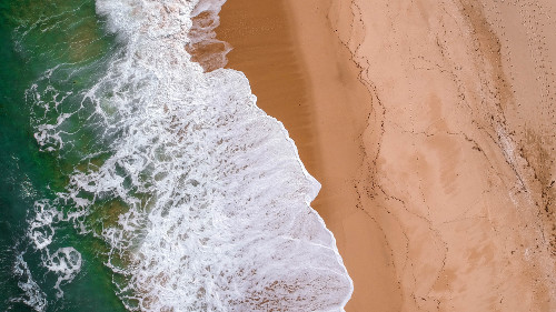 Drone shot of Songjeong Beach in Gangneung, Korea