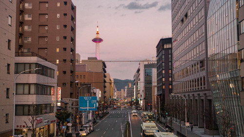 Kyoto Tower during sunset, Japan