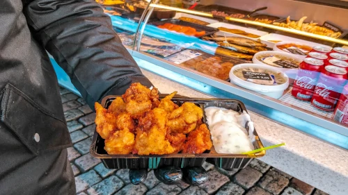 Kibbeling at the Vismarkt in Groningen, the Netherlands