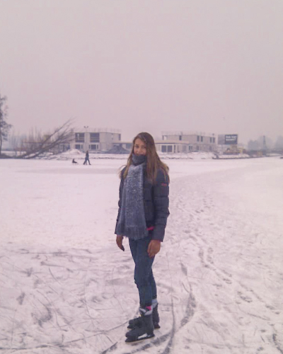 Ice skating in Kinderdijk in the Netherlands