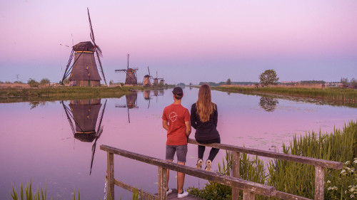 Sunset at UNESCO World Heritage Kinderdijk, Holland, the Netherlands