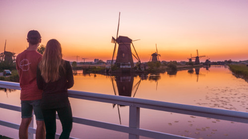 Sunset at UNESCO World Heritage Kinderdijk, Holland, the Netherlands