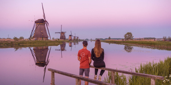 Sunset at UNESCO World Heritage Kinderdijk, Holland, the Netherlands