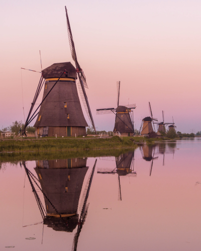 Sunset at UNESCO World Heritage Kinderdijk, Holland, the Netherlands