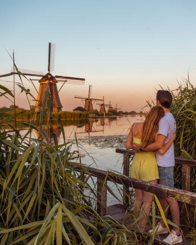 Sunset at UNESCO World Heritage Kinderdijk, Holland, the Netherlands