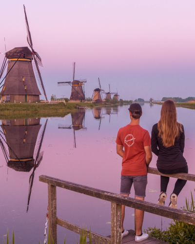 Sunset at UNESCO World Heritage Kinderdijk, Holland, the Netherlands