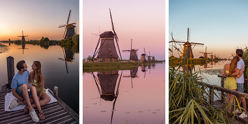Sunset at UNESCO World Heritage Kinderdijk, Holland, the Netherlands