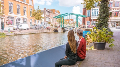 Oude Rijn and the Kerkbrug in Leiden, the Netherlands