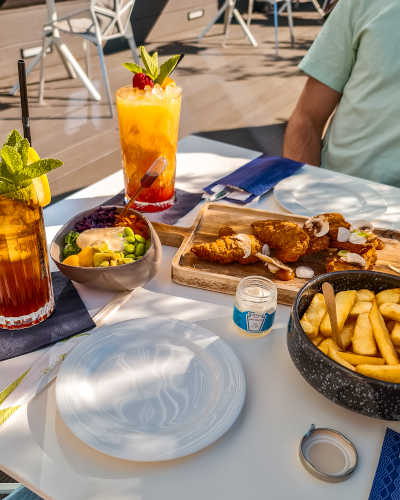 Food at the Nhow rooftop terrace restaurant in Rotterdam, the Netherlands