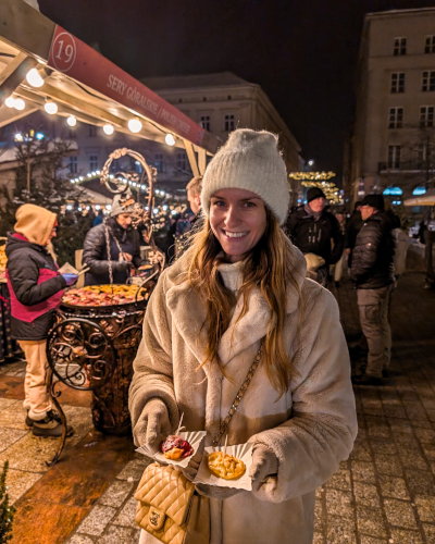 Oscypek grilled cheese on the Christmas Market in Kraków, Poland
