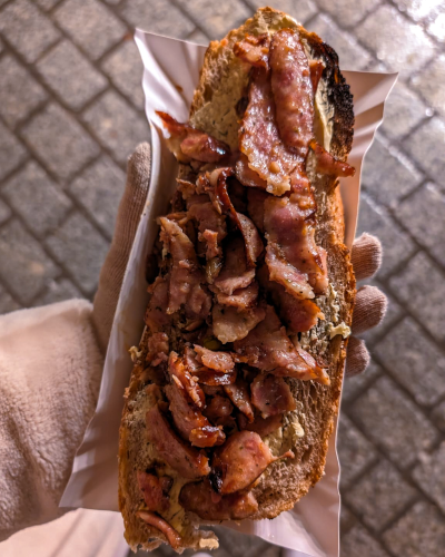 Pajda open grilled sandwich on the Christmas Market in Kraków, Poland