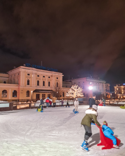 Ice-skate rink on Plac Jana Nowaka-Jeziorańskiego in Kraków, Poland