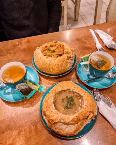 Bigos and mushroom soup in Kraków, Poland