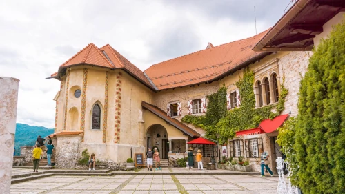 Courtyard of Bled Castle at Lake Bled in Slovenia