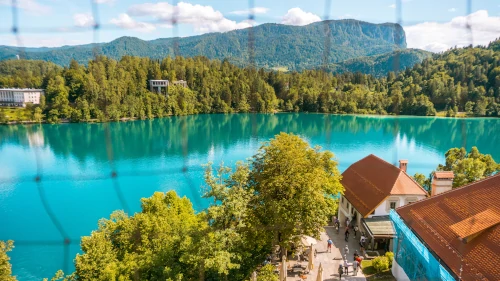 View from Bell Tower at Bled Island in Slovenia