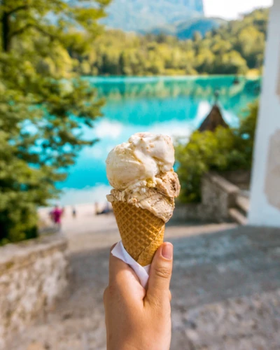Ice cream at Bled Island in Slovenia