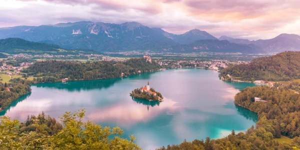 Sunrise at Lake Bled from Mala Osojnica Viewpoint, Slovenia