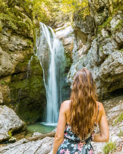 Instagrammable places Mostnica waterfall in Triglav National Park, Slovenia