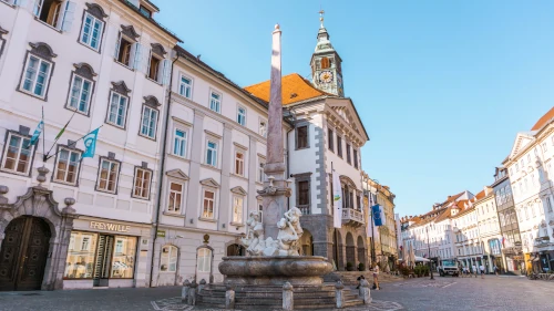 Town Hall and Robba Fountain in Ljubljana, Slovenia