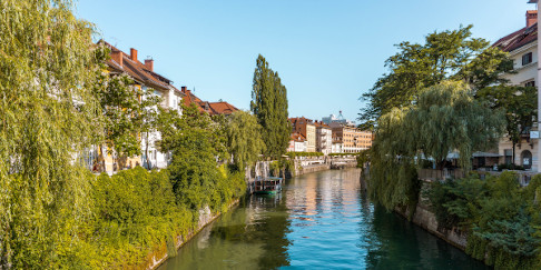 View from Cobblers Bridge in Ljubljana, Slovenia