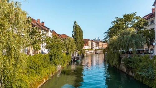 View from Cobbler’s Bridge in Ljubljana, Slovenia