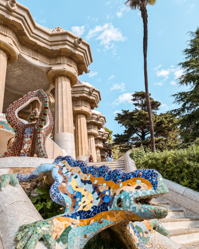 Dragon Stairway in Parc Güell in Barcelona, Spain