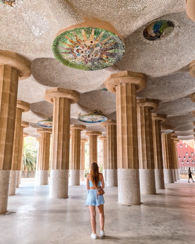 Instagrammable Photo Spot at the Hypostyle Room in Parc Güell, Barcelona, Spain