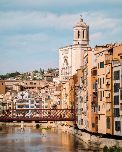 View of Pont de les Peixateries Velles in Girona, Spain