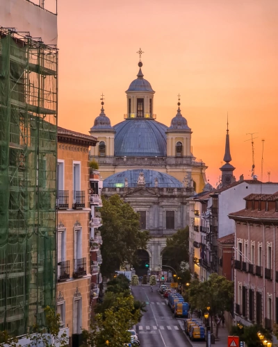 Basilica de San Francisco during sunset in Madrid, Spain