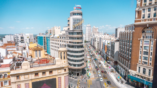 Capitol Building from Rooftop at Callao in Madrid, Spain