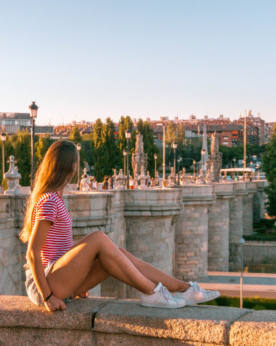 Sunset at Instagrammable Place Toledo Bridg in Madrid Rio Park, Spain