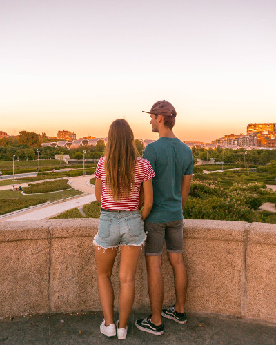 Sunset at Instagrammable Place Toledo Bridg in Madrid Rio Park, Spain