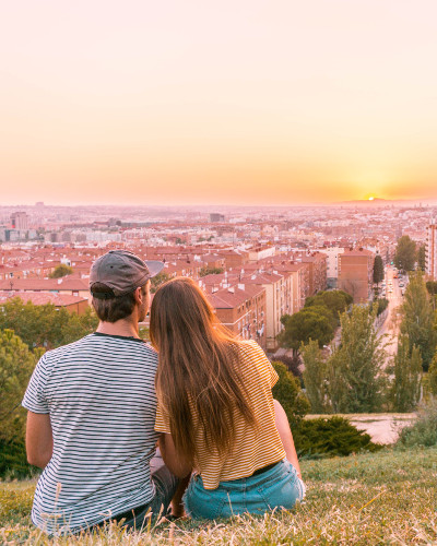 Sunset at Instagrammable Place Cerro del Tio Pio Park in Madrid, Spain