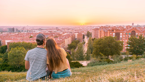 Sunset at Cerro del Tio Pio Park in Madrid, Spain