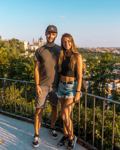 Sunset at Mirador del Templo de Debod in Madrid, Spain