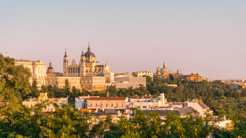 Sunset at Mirador del Templo de Debod in Madrid, Spain