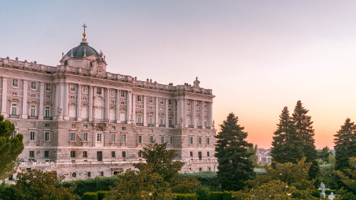 Sunset at the Royal Palace in Madrid, Spain