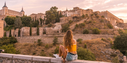 Sunset at the Alcantara Bridge in Toledo, Spain