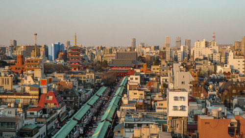 View over the Senso-ji temple and Asakusa in Tokyo, Japan